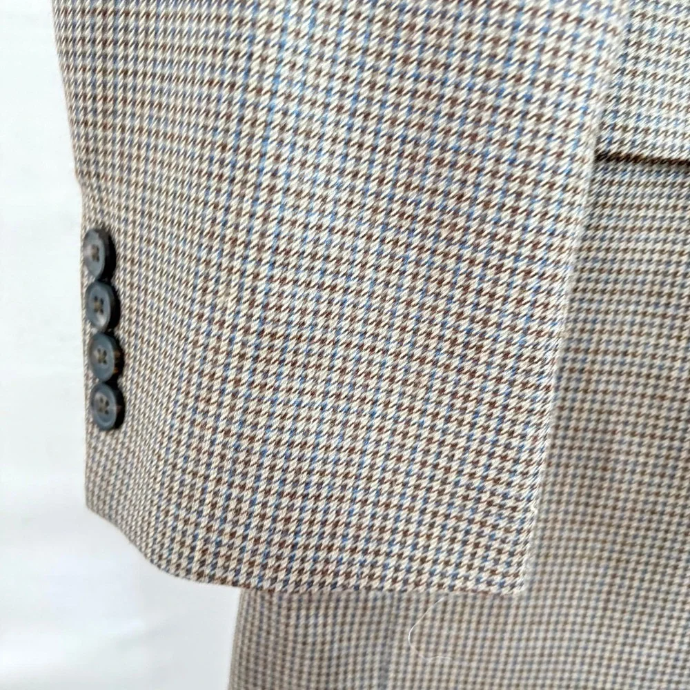 Lauren‎ Ralph Lauren Mens Houndstooth Blazer Tan Brown Blue Sport Coat 2 Button